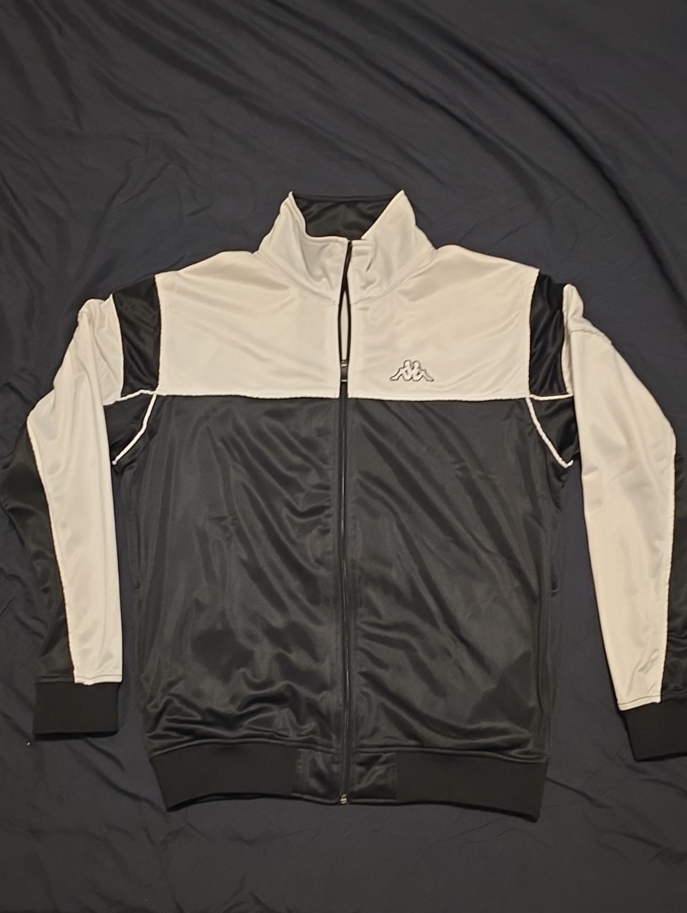 Kappa Black and White Full-Zip Bomber Track Jacket